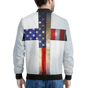 American Christian Cross Flag Print Men's Bomber Jacket