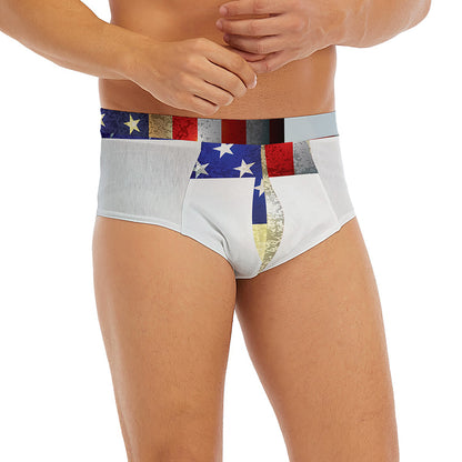 American Christian Cross Flag Print Men's Briefs
