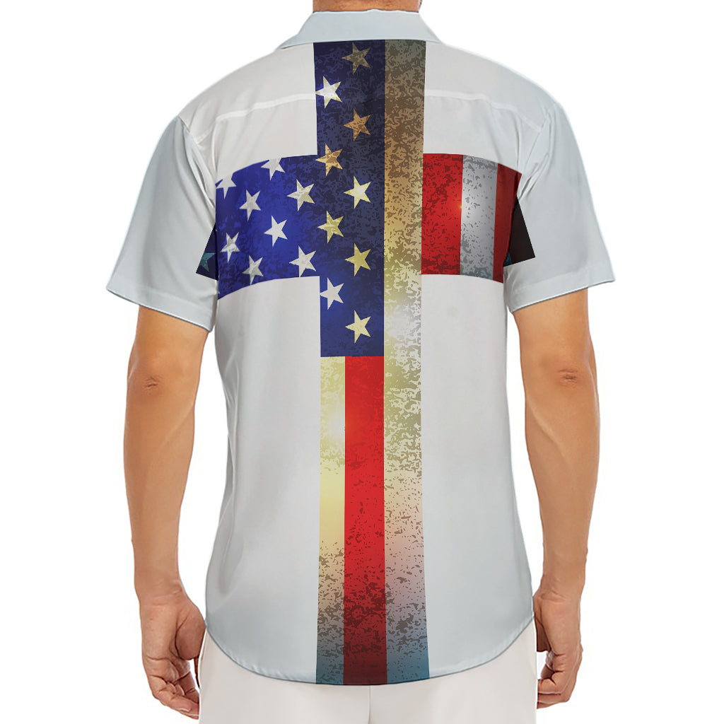 American Christian Cross Flag Print Men's Deep V-Neck Shirt