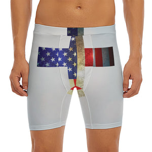 American Christian Cross Flag Print Men's Long Boxer Briefs