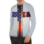 American Christian Cross Flag Print Men's Long Sleeve Rash Guard