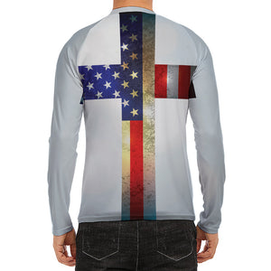 American Christian Cross Flag Print Men's Long Sleeve Rash Guard