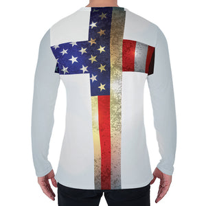 American Christian Cross Flag Print Men's Long Sleeve T-Shirt