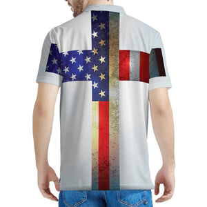 American Christian Cross Flag Print Men's Polo Shirt