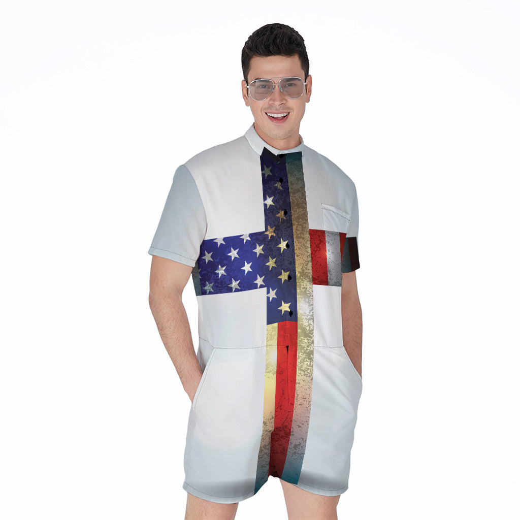 American Christian Cross Flag Print Men's Rompers