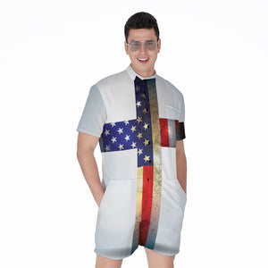 American Christian Cross Flag Print Men's Rompers