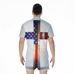 American Christian Cross Flag Print Men's Rompers