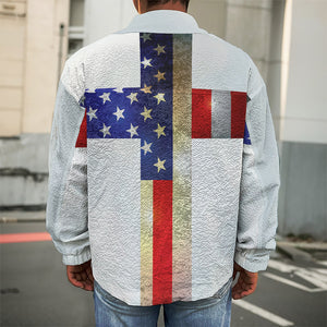 American Christian Cross Flag Print Men's Shirt Jacket