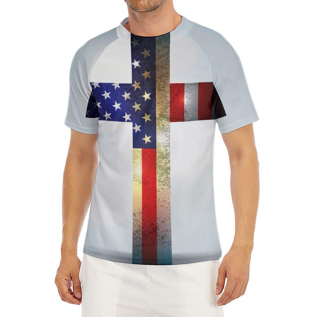 American Christian Cross Flag Print Men's Short Sleeve Rash Guard