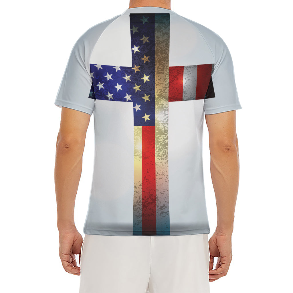 American Christian Cross Flag Print Men's Short Sleeve Rash Guard