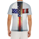 American Christian Cross Flag Print Men's Short Sleeve Rash Guard