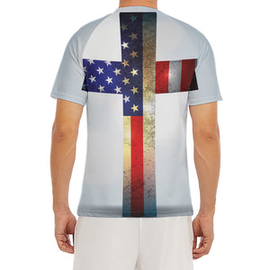 American Christian Cross Flag Print Men's Short Sleeve Rash Guard