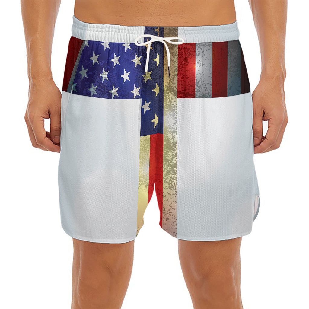 American Christian Cross Flag Print Men's Split Running Shorts