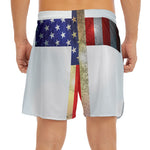 American Christian Cross Flag Print Men's Split Running Shorts