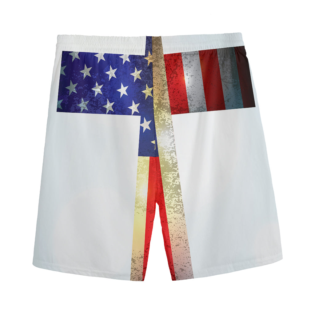 American Christian Cross Flag Print Men's Sports Shorts