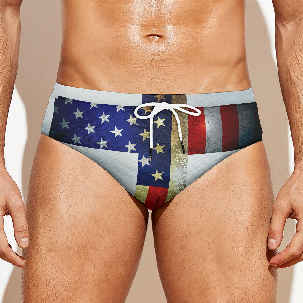 American Christian Cross Flag Print Men's Swim Briefs