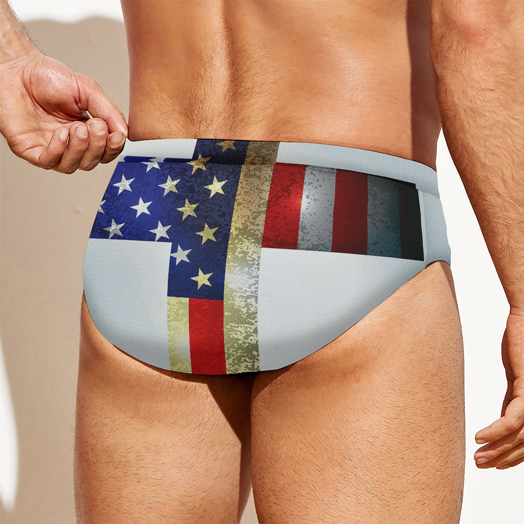 American Christian Cross Flag Print Men's Swim Briefs