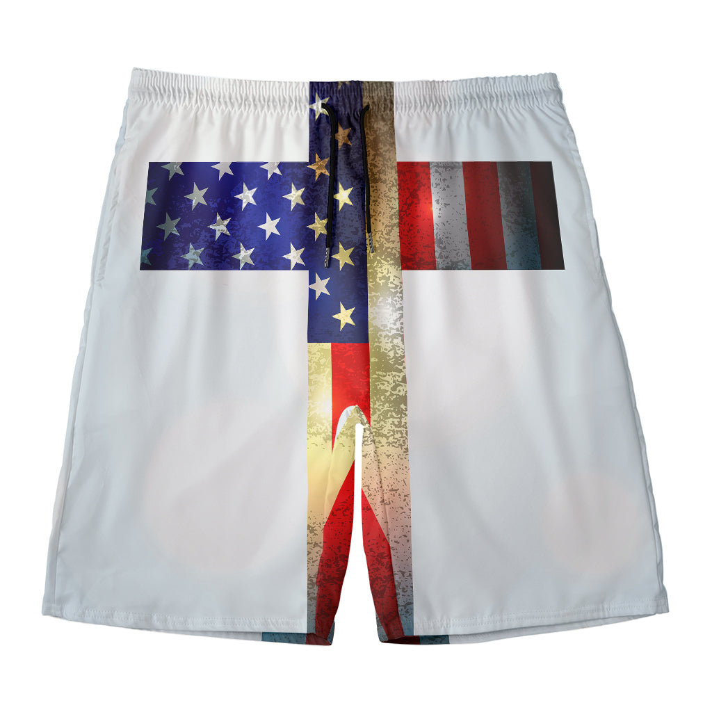 American Christian Cross Flag Print Men's Swim Trunks