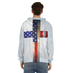 American Christian Cross Flag Print Men's Velvet Pullover Hoodie