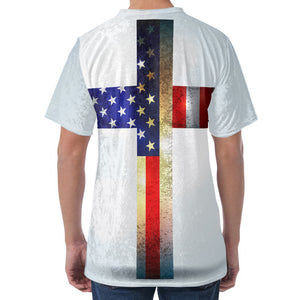 American Christian Cross Flag Print Men's Velvet T-Shirt