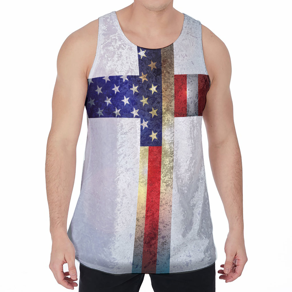 American Christian Cross Flag Print Men's Velvet Tank Top