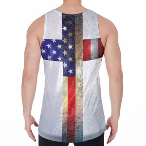 American Christian Cross Flag Print Men's Velvet Tank Top