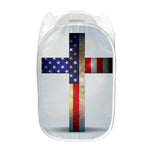 American Christian Cross Flag Print Mesh Laundry Hamper