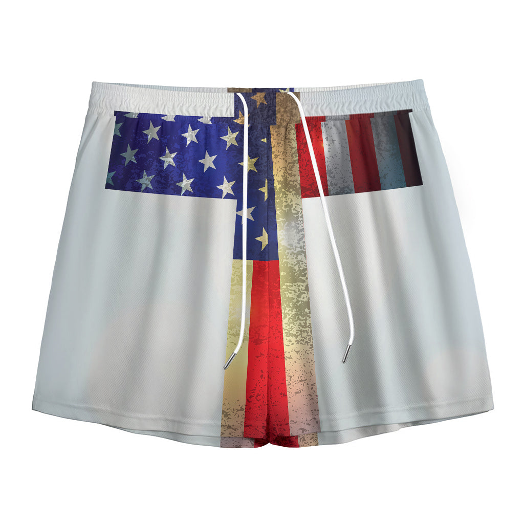American Christian Cross Flag Print Mesh Shorts