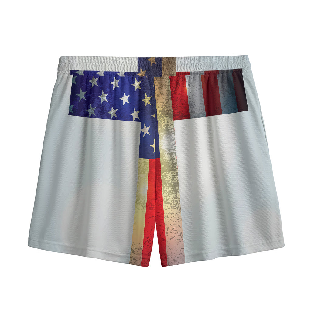 American Christian Cross Flag Print Mesh Shorts