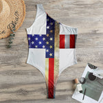 American Christian Cross Flag Print One Shoulder Bodysuit