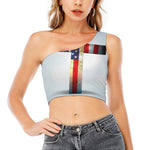 American Christian Cross Flag Print One Shoulder Crop Top