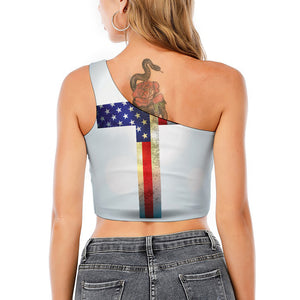 American Christian Cross Flag Print One Shoulder Crop Top