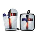 American Christian Cross Flag Print Oven Mitt And Pot Holder Set