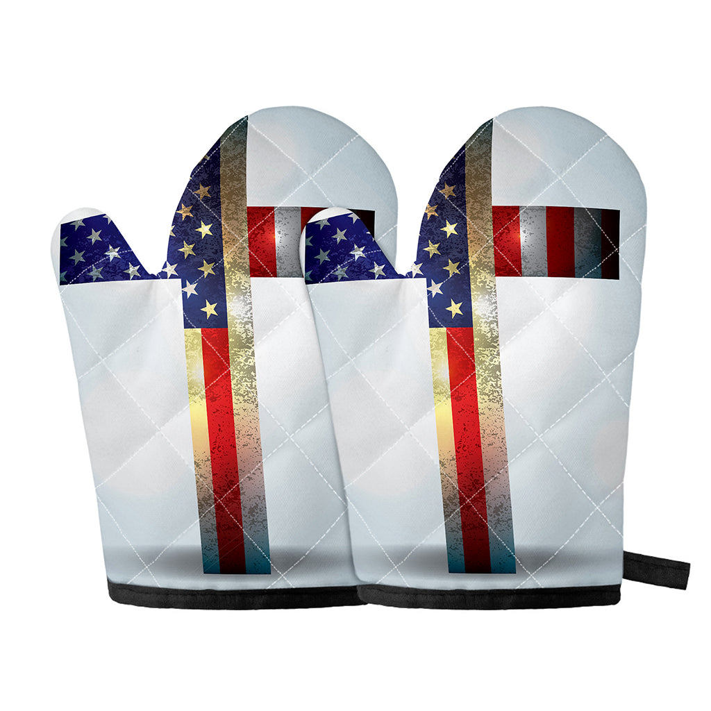 American Christian Cross Flag Print Oven Mitts