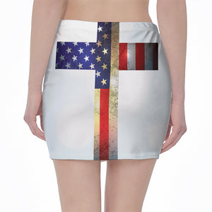 American Christian Cross Flag Print Pencil Mini Skirt