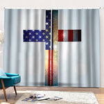 American Christian Cross Flag Print Pencil Pleat Curtains