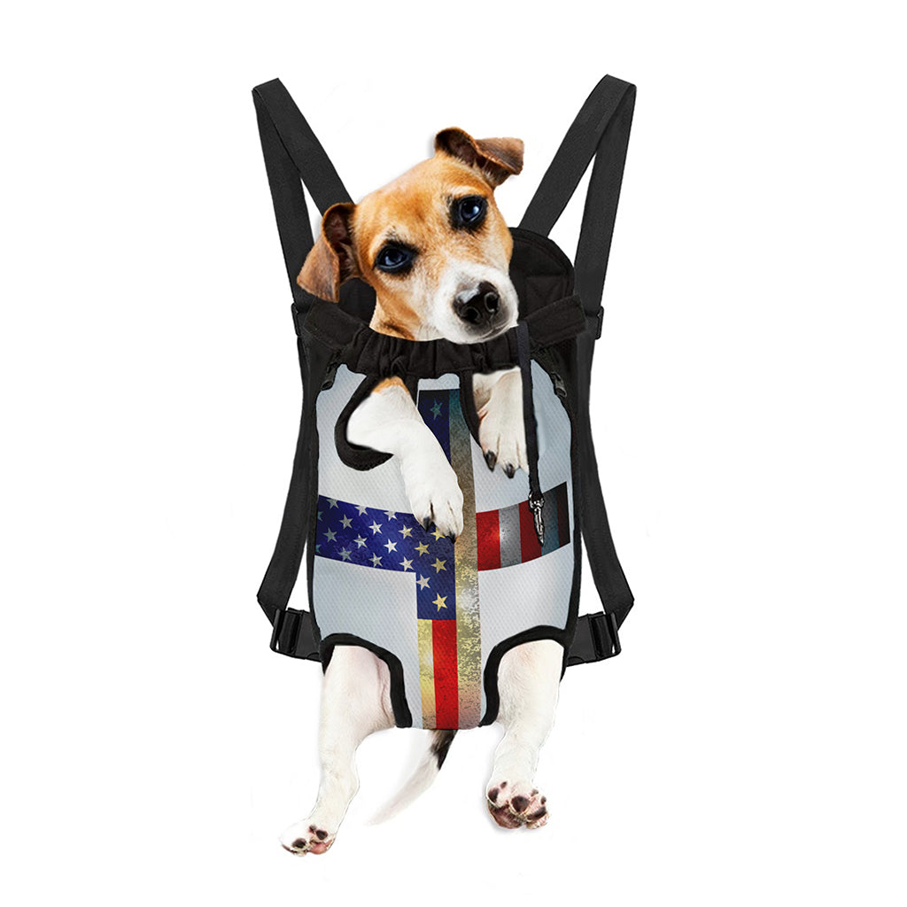 American Christian Cross Flag Print Pet Carrier Backpack