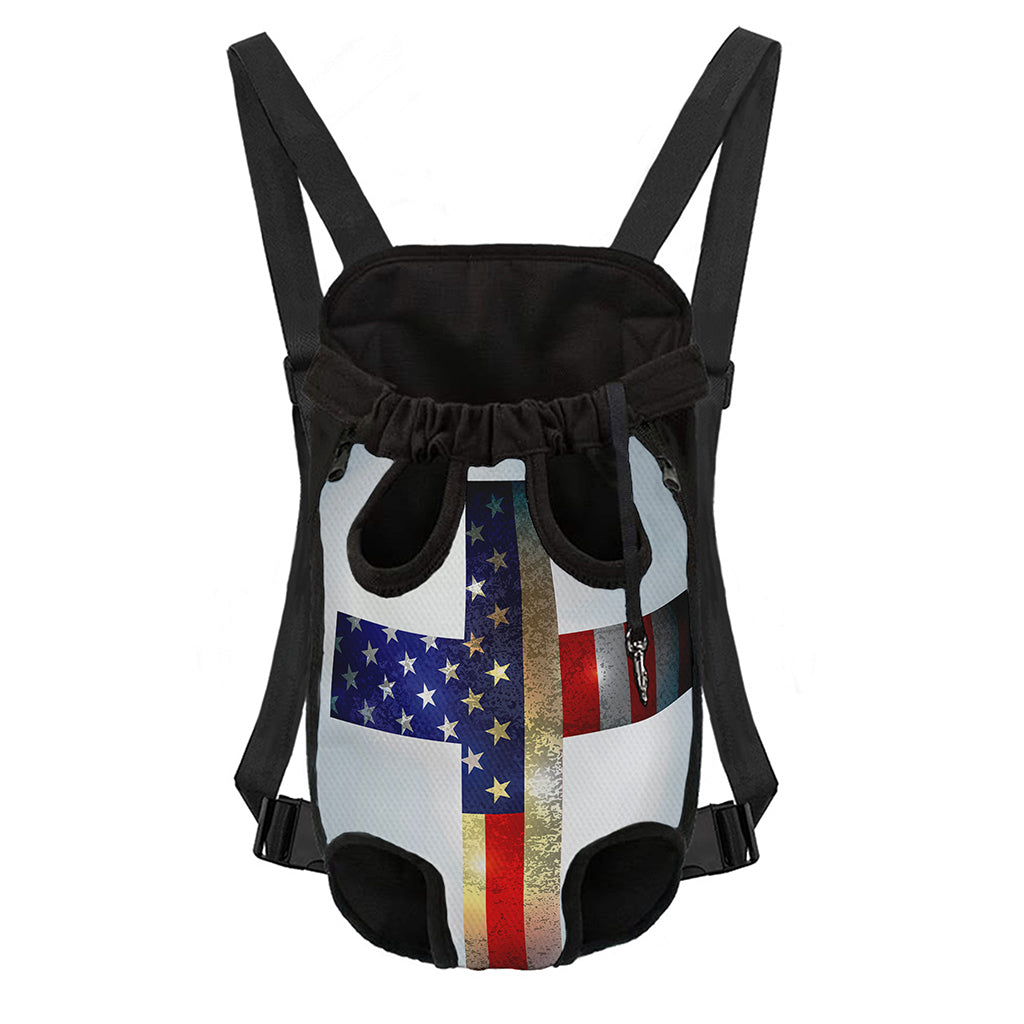 American Christian Cross Flag Print Pet Carrier Backpack