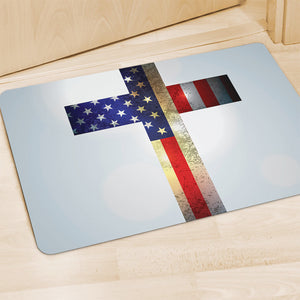 American Christian Cross Flag Print Polyester Doormat