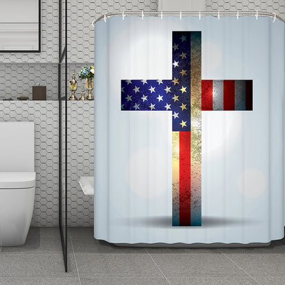 American Christian Cross Flag Print Polyester Shower Curtain