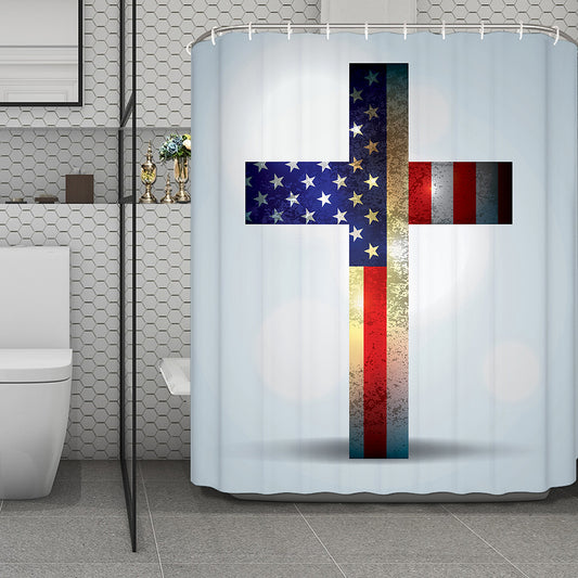 American Christian Cross Flag Print Polyester Shower Curtain