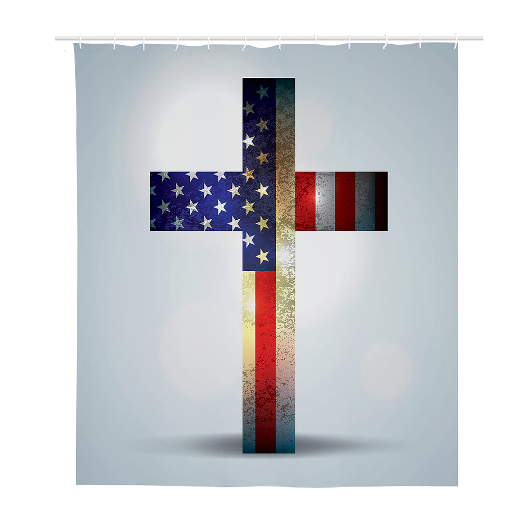 American Christian Cross Flag Print Polyester Shower Curtain