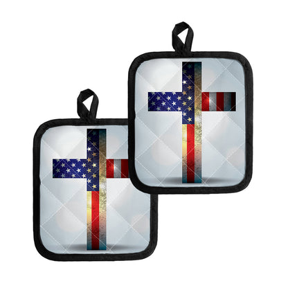 American Christian Cross Flag Print Pot Holders