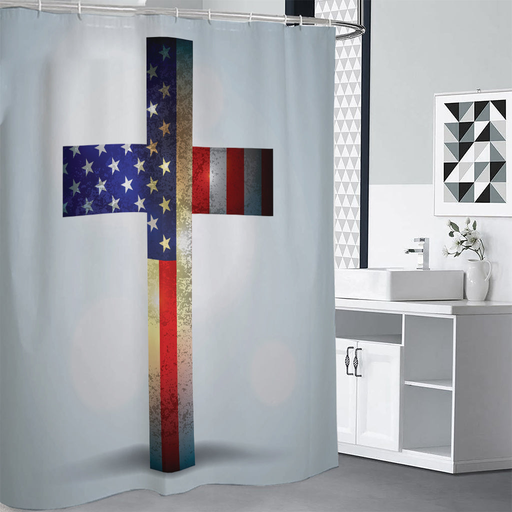 American Christian Cross Flag Print Premium Shower Curtain