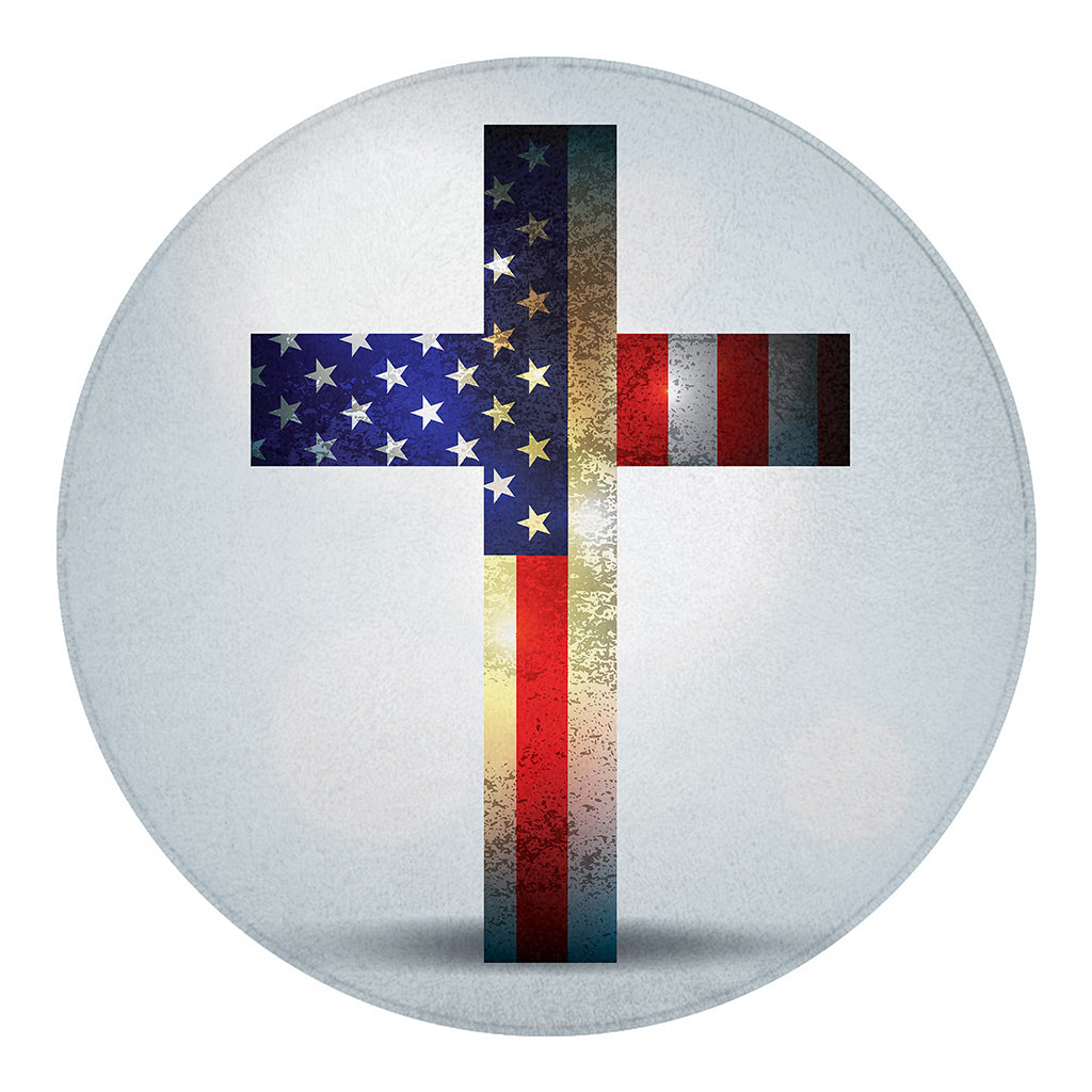 American Christian Cross Flag Print Round Blanket