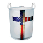 American Christian Cross Flag Print Round Laundry Basket
