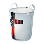 American Christian Cross Flag Print Round Laundry Basket