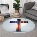 American Christian Cross Flag Print Round Rug