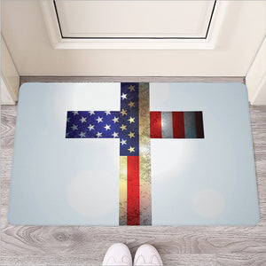 American Christian Cross Flag Print Rubber Doormat