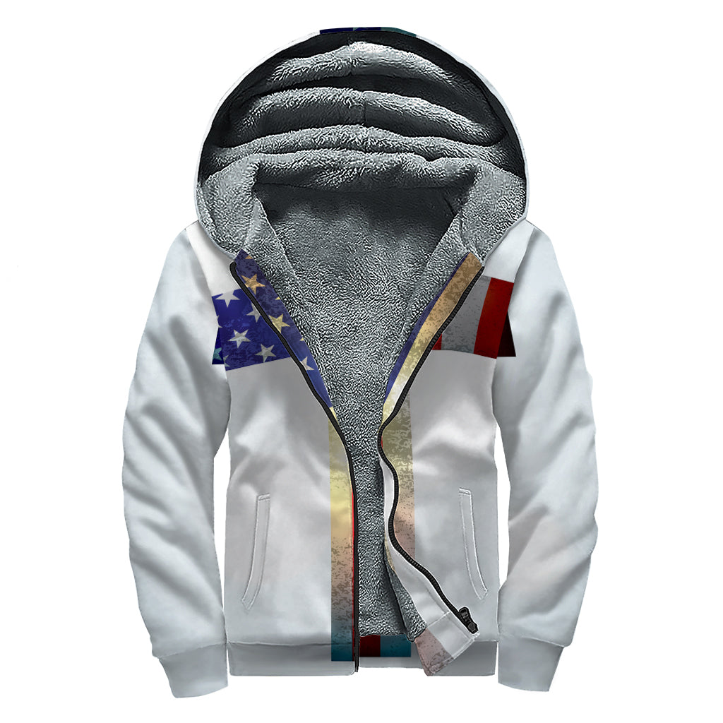 American Christian Cross Flag Print Sherpa Lined Zip Up Hoodie